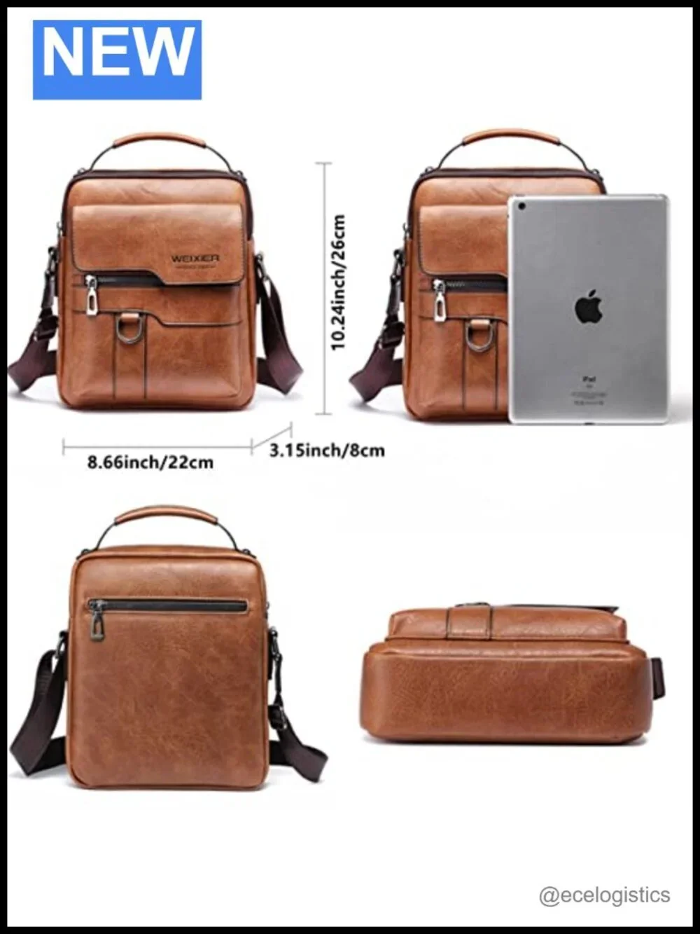 PU Leather Messenger Bag Crossbody Shoulder Bag Vintage Handle 6 Pockets
